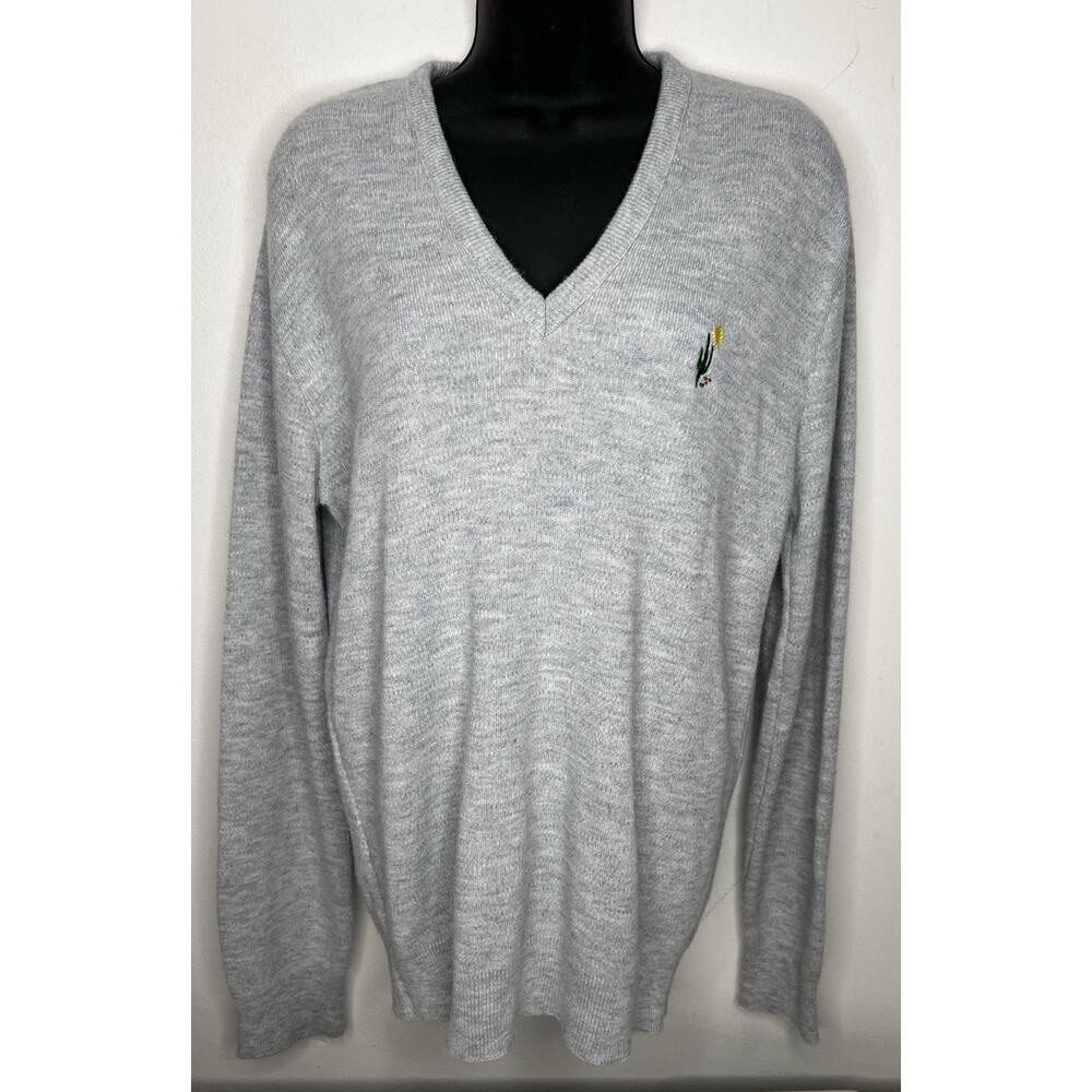 Vintage Robert Bruce Mens Sweater Gray V-Neck Pullover Cactus USA Sz L